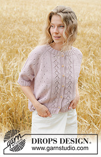 Rose Blossom Cardi / DROPS 267-20 - Strikket cardigan i DROPS Muskat. Arbejdet strikkes oppefra og ned med raglan, hulmønster og korte ærmer. Størrelse XS - XXXL.