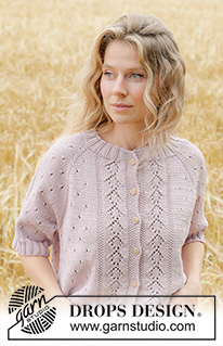Rose Blossom Cardi / DROPS 267-20 - Strikket cardigan i DROPS Muskat. Arbejdet strikkes oppefra og ned med raglan, hulmønster og korte ærmer. Størrelse XS - XXXL.