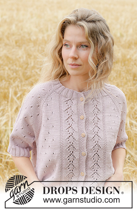 Rose Blossom Cardi / DROPS 267-20 - Strikket cardigan i DROPS Muskat. Arbejdet strikkes oppefra og ned med raglan, hulmønster og korte ærmer. Størrelse XS - XXXL.