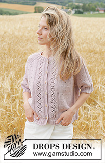 Rose Blossom Cardi / DROPS 267-20 - Strikket cardigan i DROPS Muskat. Arbejdet strikkes oppefra og ned med raglan, hulmønster og korte ærmer. Størrelse XS - XXXL.