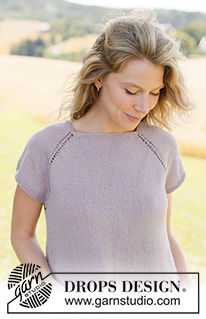 Grey Orchid Top / DROPS 267-24 - Top de punto en DROPS Safran. La pieza está tejida de arriba hacia abajo en punto jersey con raglán, mangas cortas y surcos. Tallas XS – XXXL.