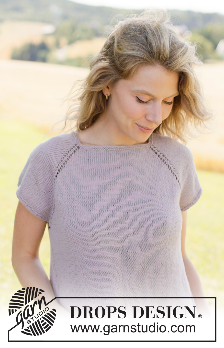 Grey Orchid Top / DROPS 267-24 - Top de punto en DROPS Safran. La pieza está tejida de arriba hacia abajo en punto jersey con raglán, mangas cortas y surcos. Tallas XS – XXXL.