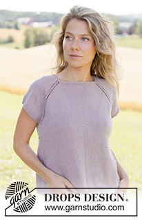 Grey Orchid Top / DROPS 267-24 - Top de punto en DROPS Safran. La pieza está tejida de arriba hacia abajo en punto jersey con raglán, mangas cortas y surcos. Tallas XS – XXXL.