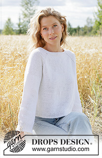 Summer Living Sweater / DROPS 267-25 - Kötött pulóver DROPS Paris fonalból. A darabot fentről lefelé irányban készítjük, raglán szabásvonallal és harisnyakötéssel Méret: XS - XXXL