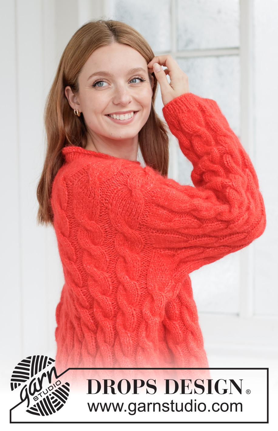 Queen of Cables Sweater / DROPS 267-28 - Knitted jumper in DROPS Air and DROPS Kid-Silk. The piece is worked top down with diagonal/European shoulders, cables and rolled neck-edge. Sizes XS - XXXL.