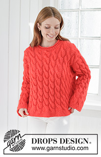 Queen of Cables Sweater / DROPS 267-28 - Knitted jumper in DROPS Air and DROPS Kid-Silk. The piece is worked top down with diagonal/European shoulders, cables and rolled neck-edge. Sizes XS - XXXL.