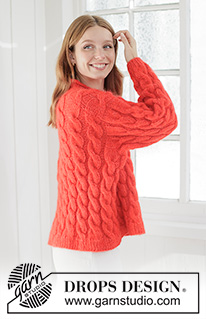 Queen of Cables Sweater / DROPS 267-28 - Knitted jumper in DROPS Air and DROPS Kid-Silk. The piece is worked top down with diagonal/European shoulders, cables and rolled neck-edge. Sizes XS - XXXL.