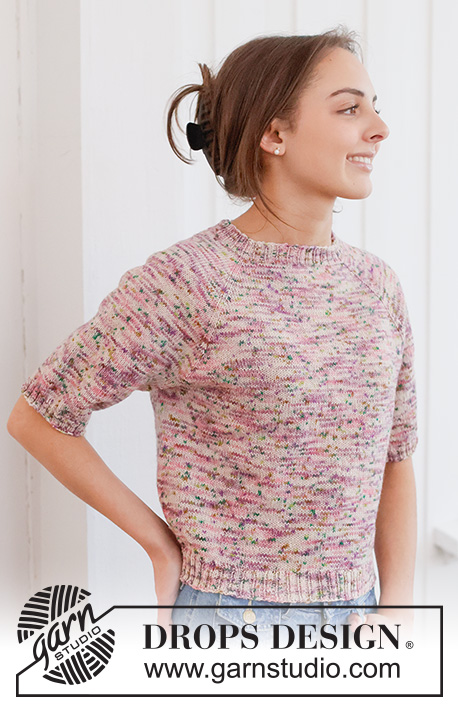 Memories of Provence Tee / DROPS 267-29 - Ylhäältä alas neulottu pusero DROPS Fabel-langasta. Työssä on raglanlinjat ja lyhyet hihat. Koot S - XXXL.