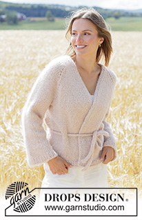 Spring Hug Wrap / DROPS 267-3 - Raglánový zavinovací svetr s dutinkou a páskem pletený shora dolů lícovým žerzejem z přízí DROPS Air a DROPS Melody. Velikosti: XS - XXXL.