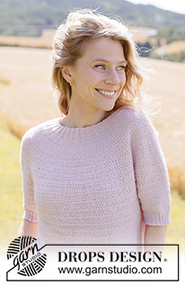 Rose Cloud Sweater / DROPS 267-31 - Pulovr s kruhovým sedlem a plastickým vzorem pletený shora dolů z příze DROPS Alpaca nebo DROPS Flora. Velikost XS - XXXL.