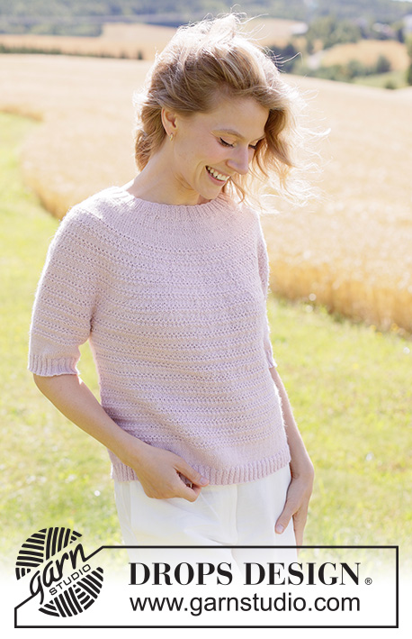 Rose Cloud Sweater / DROPS 267-31 - Pulovr s kruhovým sedlem a plastickým vzorem pletený shora dolů z příze DROPS Alpaca nebo DROPS Flora. Velikost XS - XXXL.