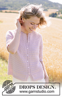 Rose Cloud Cardigan / DROPS 267-32 - Propínací svetr s krátkým rukávem, kruhovým sedlem a plastickým vzorem pletený shora dolů z příze DROPS Alpaca nebo DROPS Flora. Velikost XS - XXXL.