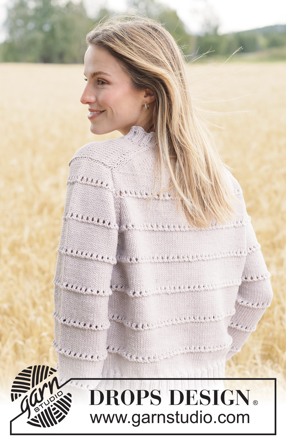 Seashell Sweater / DROPS 267-33 - DROPS Big Merino lõngast ülevalt alla kootud Euroopa passega ja pitsmustriga džemper suurustele XS kuni XXXL