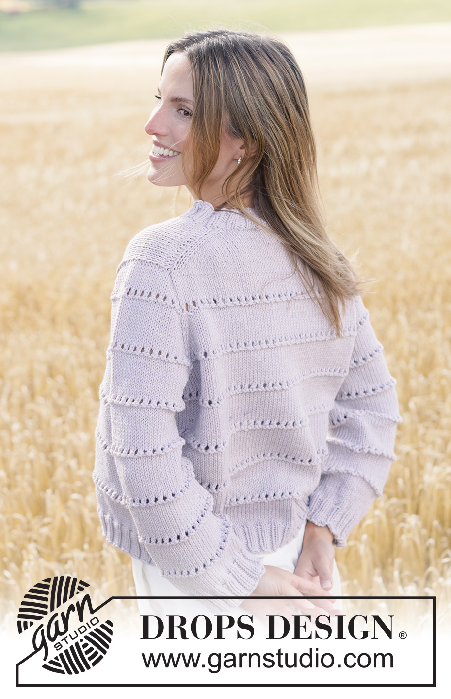 Seashell Sweater / DROPS 267-33 - DROPS Big Merino lõngast ülevalt alla kootud Euroopa passega ja pitsmustriga džemper suurustele XS kuni XXXL