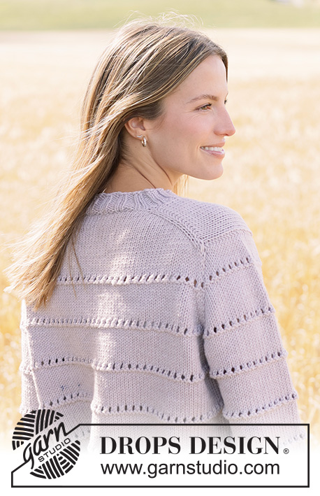 Seashell Sweater / DROPS 267-33 - DROPS Big Merino lõngast ülevalt alla kootud Euroopa passega ja pitsmustriga džemper suurustele XS kuni XXXL