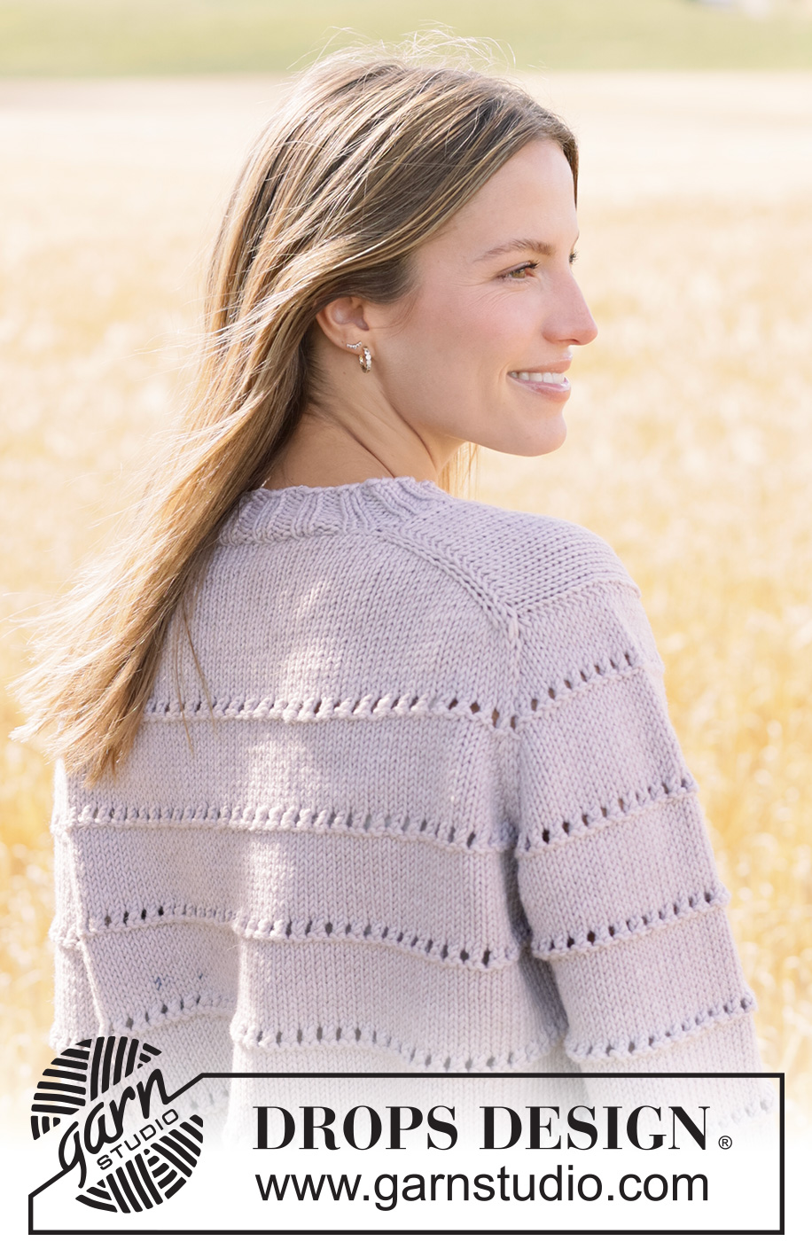 Seashell Sweater / DROPS 267-33 - DROPS Big Merino lõngast ülevalt alla kootud Euroopa passega ja pitsmustriga džemper suurustele XS kuni XXXL