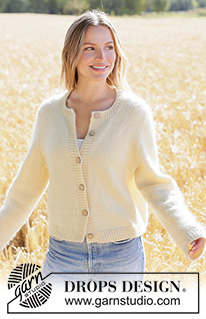 Lemon Zest Cardigan / DROPS 268-1 - Knitted jacket in 1 strand DROPS BabyMerino and 1 strand DROPS Kid-Silk. Piece is knitted top down in stocking stitch with European yoke and edges iN English rib.  Size XS – XXXL.