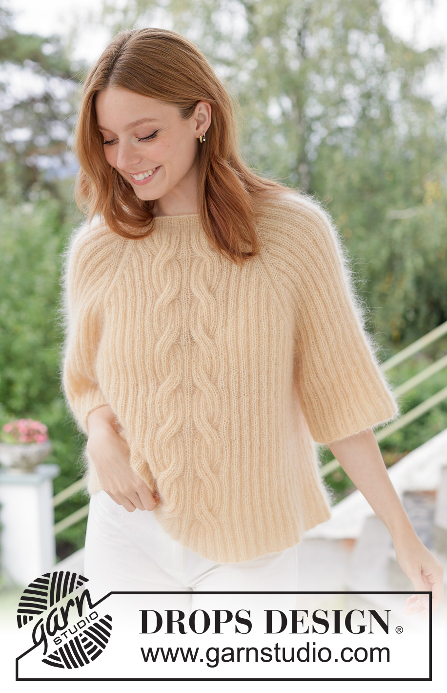 Morning Glow Sweater / DROPS 268-12 - Knitted jumper in 2 strands DROPS Kid-Silk. The piece is worked top down with raglan, cables and rib. Sizes XS - XXXL.