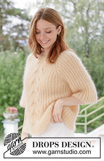 Morning Glow Sweater / DROPS 268-12 - Knitted jumper in 2 strands DROPS Kid-Silk. The piece is worked top down with raglan, cables and rib. Sizes XS - XXXL.