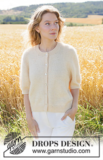 Lemon Mist Cardigan / DROPS 268-15 - Knitted jacket in DROPS BabyMerino and DROPS Kid-Silk. The piece is worked top down in stockinette stitch with European yoke, small cables each side and short sleeves. Sizes XS - XXXL.