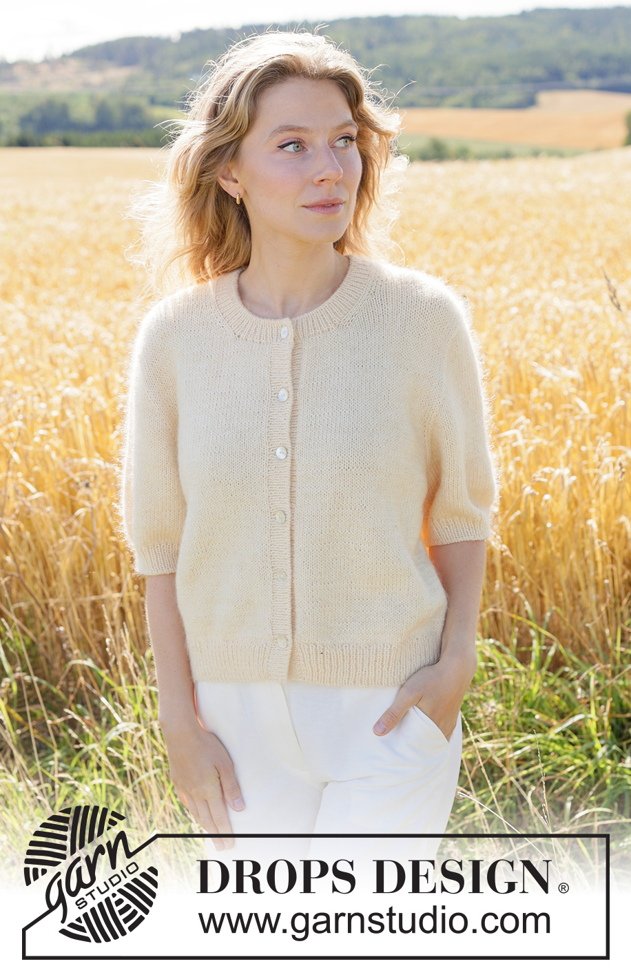 Lemon Mist Cardigan / DROPS 268-15 - Knitted jacket in DROPS BabyMerino and DROPS Kid-Silk. The piece is worked top down in stockinette stitch with European yoke, small cables each side and short sleeves. Sizes XS - XXXL.