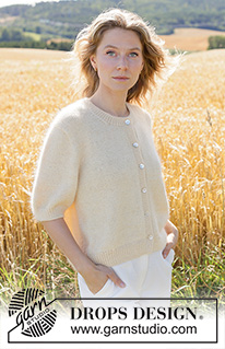 Lemon Mist Cardigan / DROPS 268-15 - Knitted jacket in DROPS BabyMerino and DROPS Kid-Silk. The piece is worked top down in stockinette stitch with European yoke, small cables each side and short sleeves. Sizes XS - XXXL.