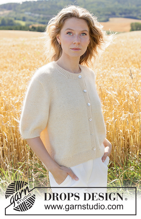 Lemon Mist Cardigan / DROPS 268-15 - Knitted jacket in DROPS BabyMerino and DROPS Kid-Silk. The piece is worked top down in stockinette stitch with European yoke, small cables each side and short sleeves. Sizes XS - XXXL.