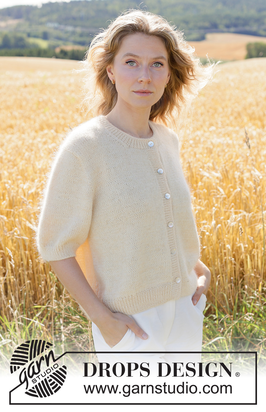 Lemon Mist Cardigan / DROPS 268-15 - Knitted jacket in DROPS BabyMerino and DROPS Kid-Silk. The piece is worked top down in stockinette stitch with European yoke, small cables each side and short sleeves. Sizes XS - XXXL.