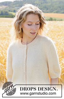 Lemon Mist Cardigan / DROPS 268-15 - Knitted jacket in DROPS BabyMerino and DROPS Kid-Silk. The piece is worked top down in stockinette stitch with European yoke, small cables each side and short sleeves. Sizes XS - XXXL.