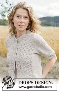 Crossing Sand Cardigan / DROPS 268-23 - Ylhäältä alas neulottu jakku DROPS Cotton Light -langasta. Työssä on lyhyet hihat, eurooppalainen kaarroke, palmikoita ja i-cord-reunukset. Koot XS-XXXL.