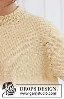 Shy Daffodil Sweater / DROPS 268-29 - Ylhäältä alas neulottu pusero DROPS Big Merino -langasta. Työssä on sileää neuletta, eurooppalainen kaarroke ja pieniä palmikoita. Koot XS - XXXL.