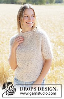 Perfectly Bee Sweater / DROPS 268-3 - Knitted sweater in DROPS Sky and DROPS Kid-Silk. The piece is worked top down with short sleeves, raglan and honeycomb pattern. Sizes XS - XXXL.