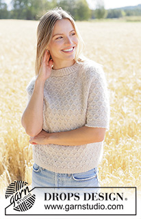 Perfectly Bee Sweater / DROPS 268-3 - Knitted sweater in DROPS Sky and DROPS Kid-Silk. The piece is worked top down with short sleeves, raglan and honeycomb pattern. Sizes XS - XXXL.