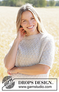 Perfectly Bee Sweater / DROPS 268-3 - Knitted sweater in DROPS Sky and DROPS Kid-Silk. The piece is worked top down with short sleeves, raglan and honeycomb pattern. Sizes XS - XXXL.