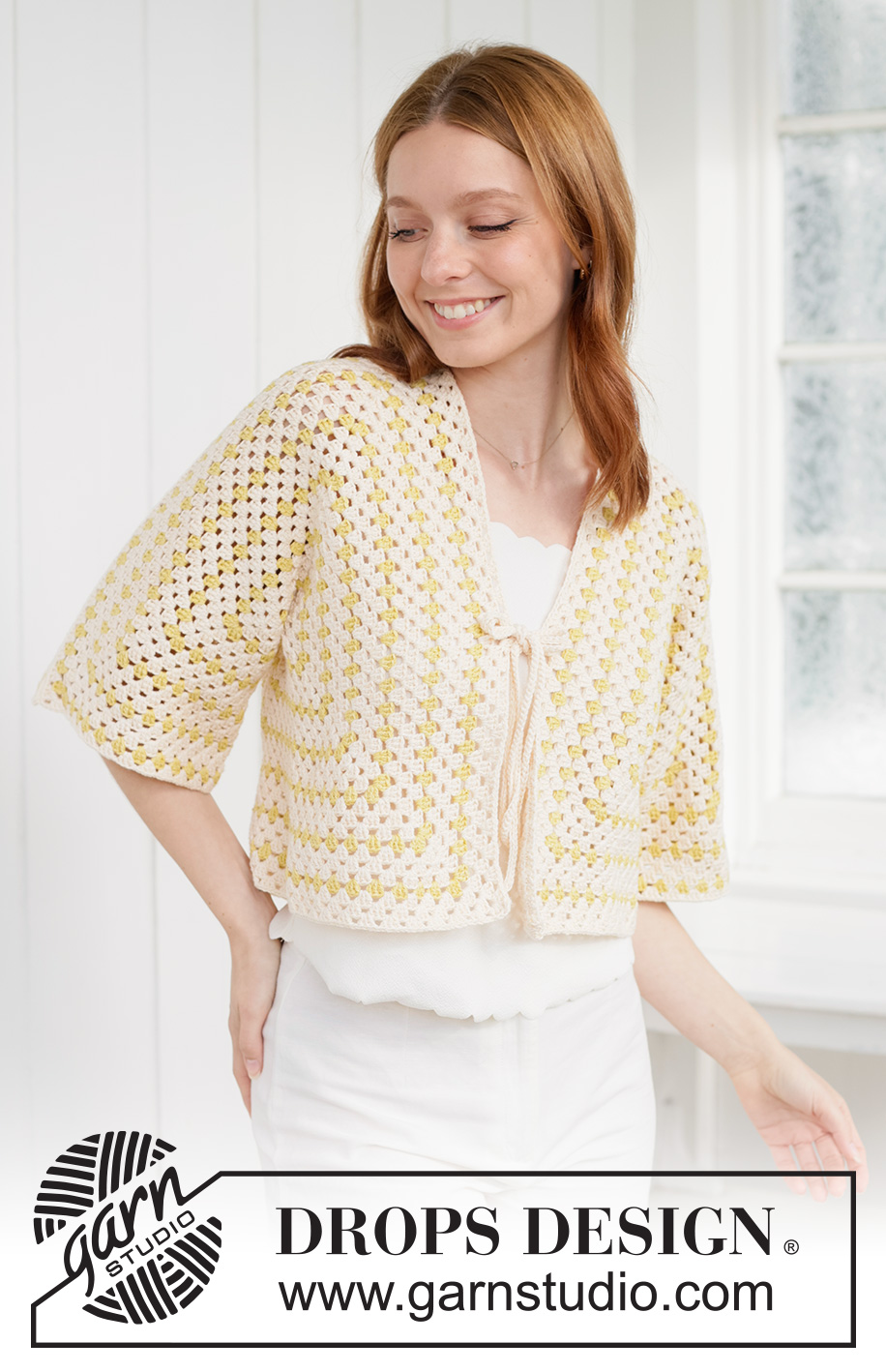 Sunny Labyrinth Cardigan / DROPS 268-30 - Heklet jakke med bestemorrute-mønster i DROPS Belle. Arbeidet hekles i 2 deler som har seks sider som et hexagon. Størrelse XS - XXXL.