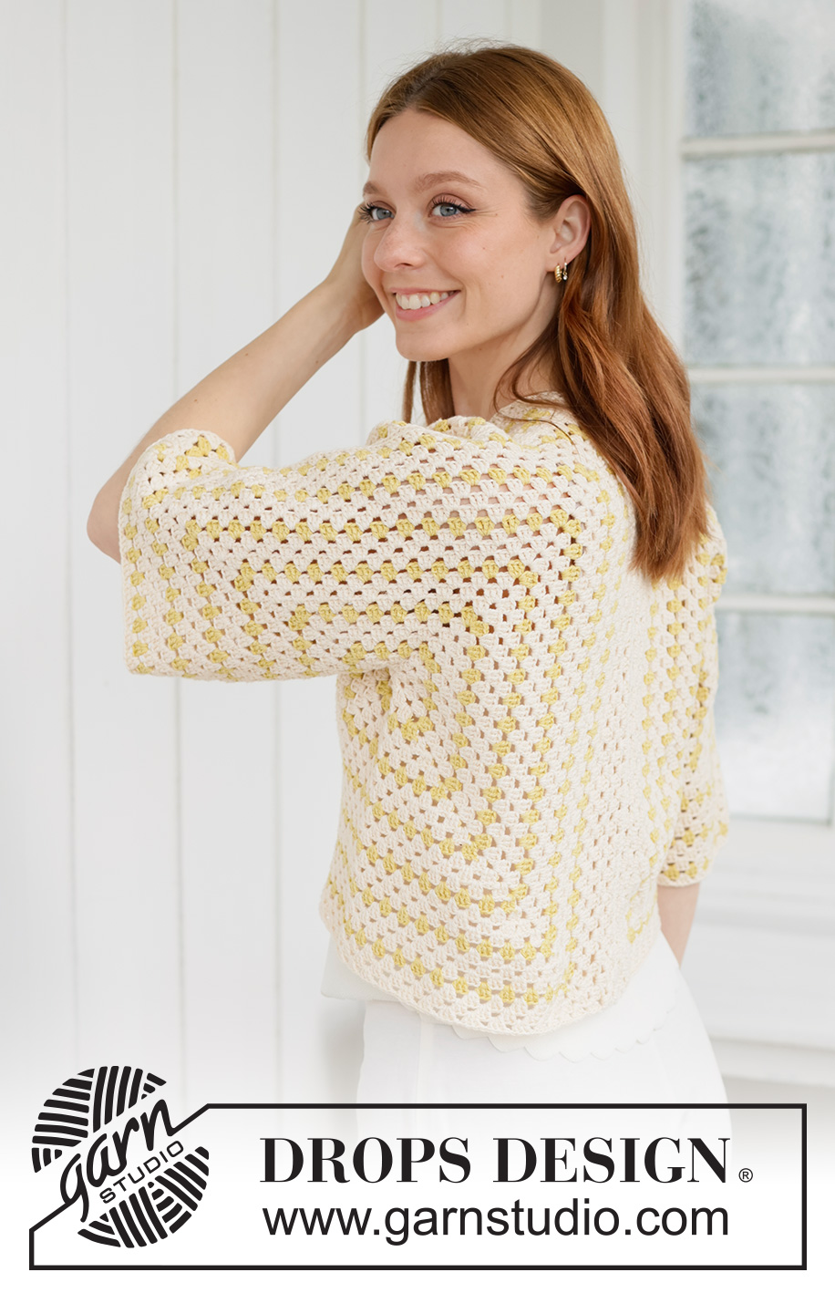 Sunny Labyrinth Cardigan / DROPS 268-30 - Heklet jakke med bestemorrute-mønster i DROPS Belle. Arbeidet hekles i 2 deler som har seks sider som et hexagon. Størrelse XS - XXXL.