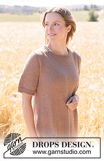 Iced Coffee Dress / DROPS 268-34 - Prjónaður kjóll úr DROPS Belle. Stykkið er prjónað ofan frá og niður í sléttprjóni með evrópsku berustykki og i-cord. Stærð XS - XXXL.