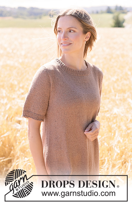 Iced Coffee Dress / DROPS 268-34 - Prjónaður kjóll úr DROPS Belle. Stykkið er prjónað ofan frá og niður í sléttprjóni með evrópsku berustykki og i-cord. Stærð XS - XXXL.