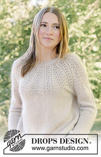 Meringe Bliss Sweater / DROPS 268-5 - Knitted jumper in DROPS Nord and DROPS Kid-Silk. Piece is knitted top down with round yoke and lace pattern. Size XS – XXXL.