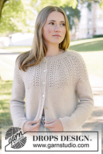 Meringe Bliss Cardigan / DROPS 268-6 - Knitted jacket in DROPS Nord and DROPS Kid-Silk. Piece is knitted top down with round yoke, lace pattern and I-cord. Size XS – XXXL.