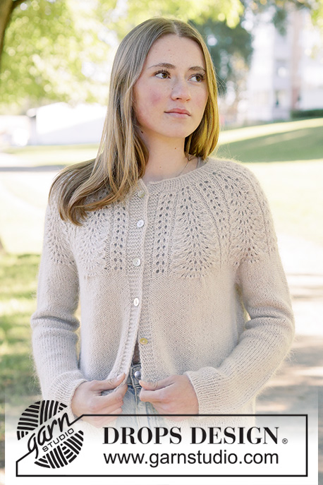 Meringe Bliss Cardigan / DROPS 268-6 - Knitted jacket in DROPS Nord and DROPS Kid-Silk. Piece is knitted top down with round yoke, lace pattern and I-cord. Size XS – XXXL.