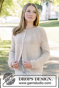 Meringe Bliss Cardigan / DROPS 268-6 - Knitted jacket in DROPS Nord and DROPS Kid-Silk. Piece is knitted top down with round yoke, lace pattern and I-cord. Size XS – XXXL.