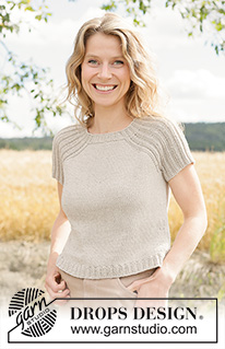 Almond Petal Top / DROPS 268-8 - 
Top / camiseta de punto en DROPS Cotton Light. La pieza está tejida de arriba hacia abajo con mangas cortas y raglán. Tallas XS – XXXL.
