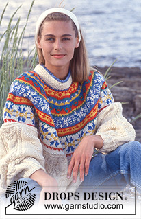 Life in Colour / DROPS 27-11 - DROPS sweater in Alaska with moss cables and yoke