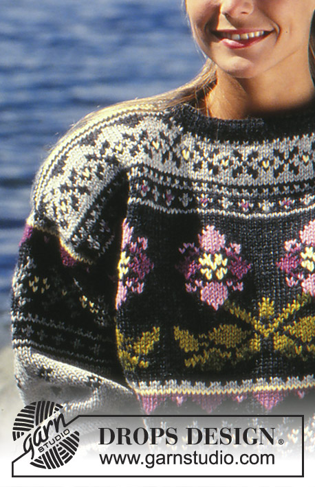 Night Violet / DROPS 27-5 - DROPS sweater in Alaska or Karisma with Flowers