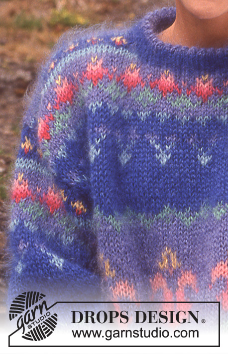 Garden Torches / DROPS 27-8 - Strikket genser med nordisk Liljer i 1 tråd DROPS Vienna eller 2 tråde DROPS Brushed Alpaca Silk