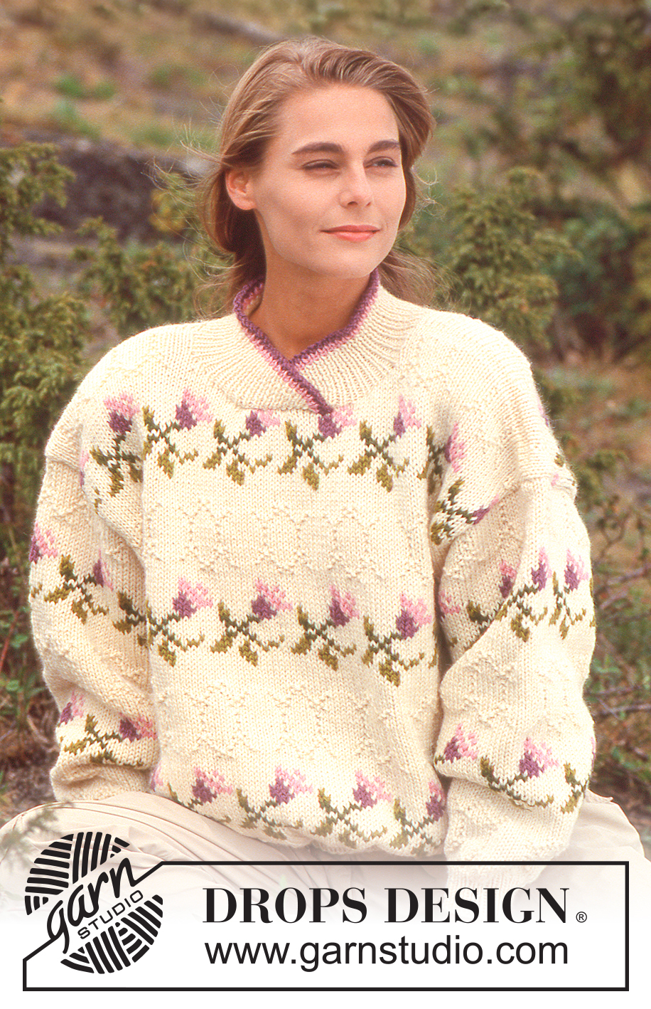 DROPS 28-11 - DROPS jumper with rose pattern borders in “Alaska” or “Karisma”.  