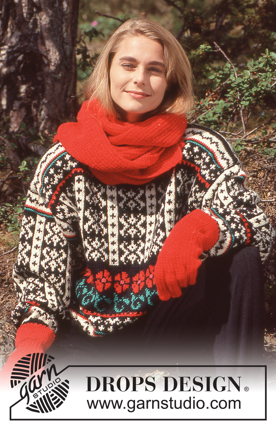 DROPS 28-16 - DROPS jumper with star and rose pattern, scarf and gloves in “Karisma”. 