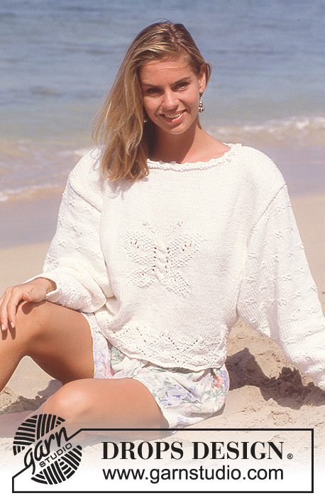 White Butterfly / DROPS 30-1 - DROPS jumper with textured butterfly pattern in “Paris.  Size S – L.