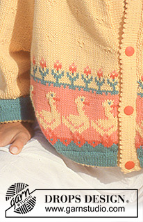 Ducks in a Row / DROPS 30-5 - DROPS Jacket with geese pattern border in “Muskat”. Size S-L.  